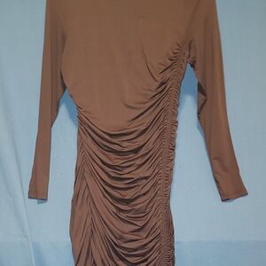 AKIRA Chocolate Long Sleeve Ruched Dress